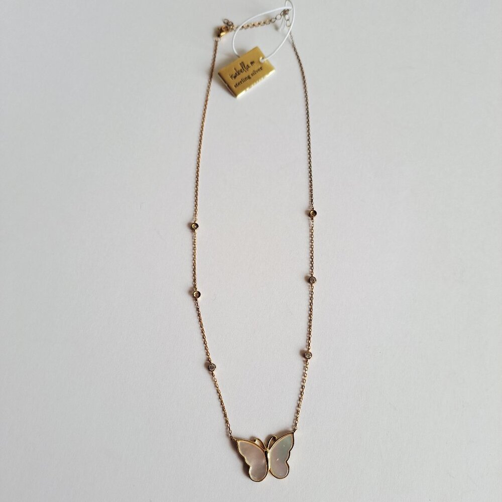 Isabella M. Sterling Silver Gold Tone Pearl Butterfly Jewelry Necklace